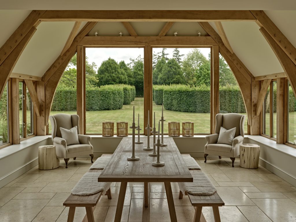 A well-proportioned open-plan room with balanced layout and symmetry, illustrating how considered proportion and spatial planning create a timeless interior.