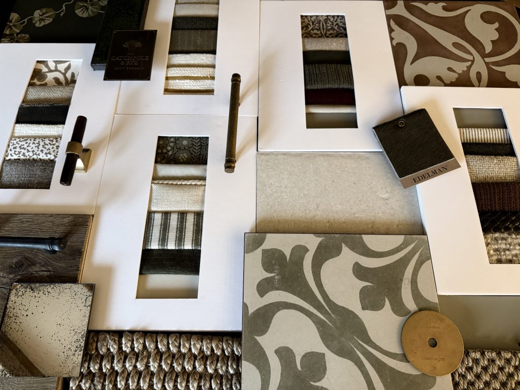 Interior design material palette and finishes selection for a full-service interior design project