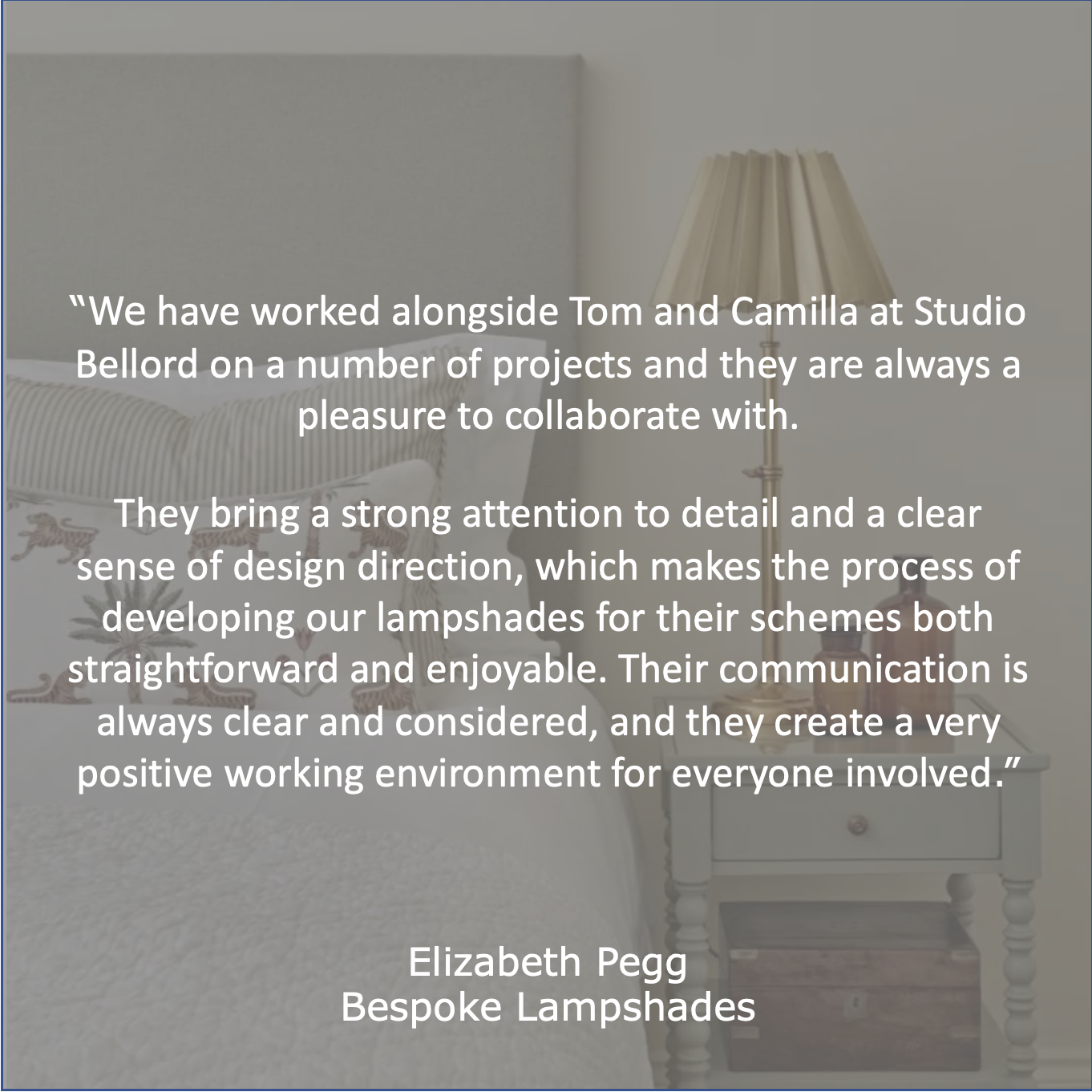 Bespoke Lampshade Maker Elizabeth Pegg review for Studio Bellord